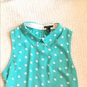 [ Forever 21 ] teal peplum polka dot top
